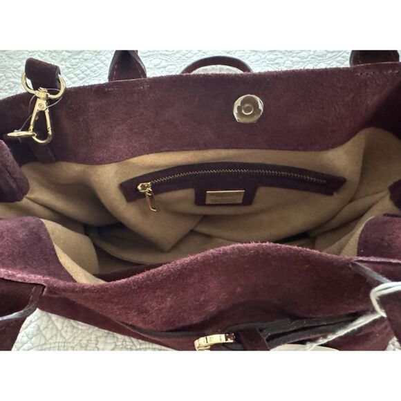 NWT Viola Castellani Ciao! Suede Leather Satchel, Wine, Made in Italy. - Picture 4 of 10